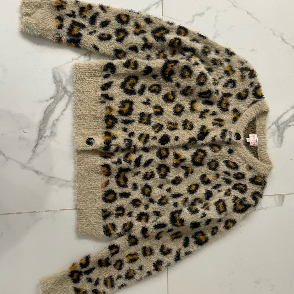 Cream and Black Leopard Print Top with Plush Texture